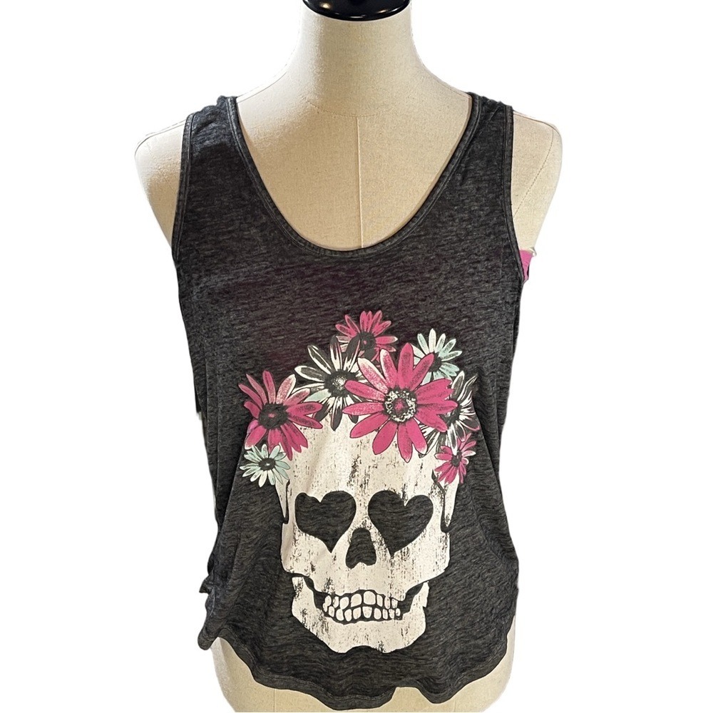 No Boundaries Junior's Grey Skull Tank w/Bandeau Size‎ L 11/13